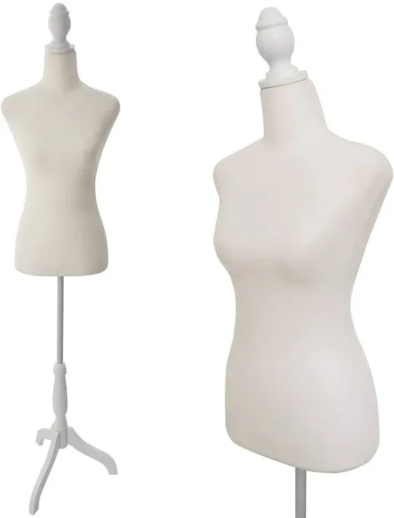 Female Dress Form Mannequin Torso Body with Adjustable Tripod Stand Dress Jewelry Display (Beige)