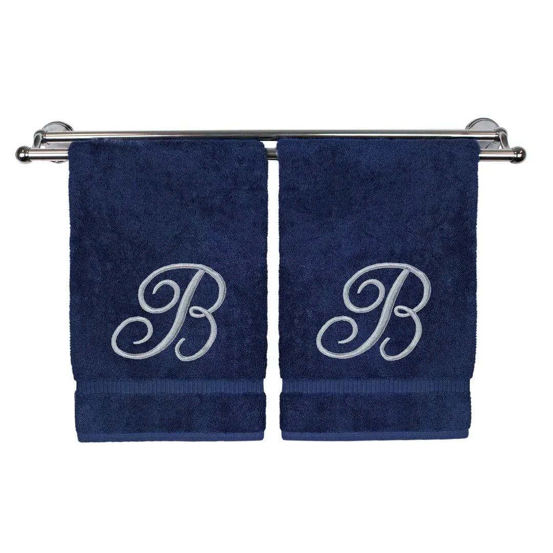 BC BARE COTTON Monogrammed Hand Towel, Navy, 16 x 30 Inches - Set of 2, 100% Turkish Cotton, Extra Absorbent, Soft Terry Finish, Personalized Gift