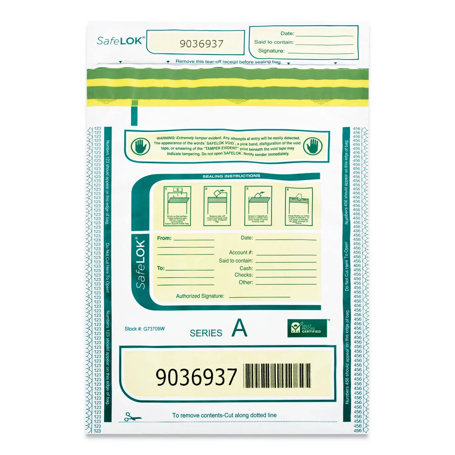 Controltek USA 585089 SafeLok White 9" x 12" Tamper-Evident Cash Deposit Bag - 100/Pack