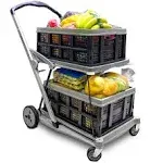 Shopping Cart Folding Utility Trolley with Included 2 Collapsible Storage Crates ...