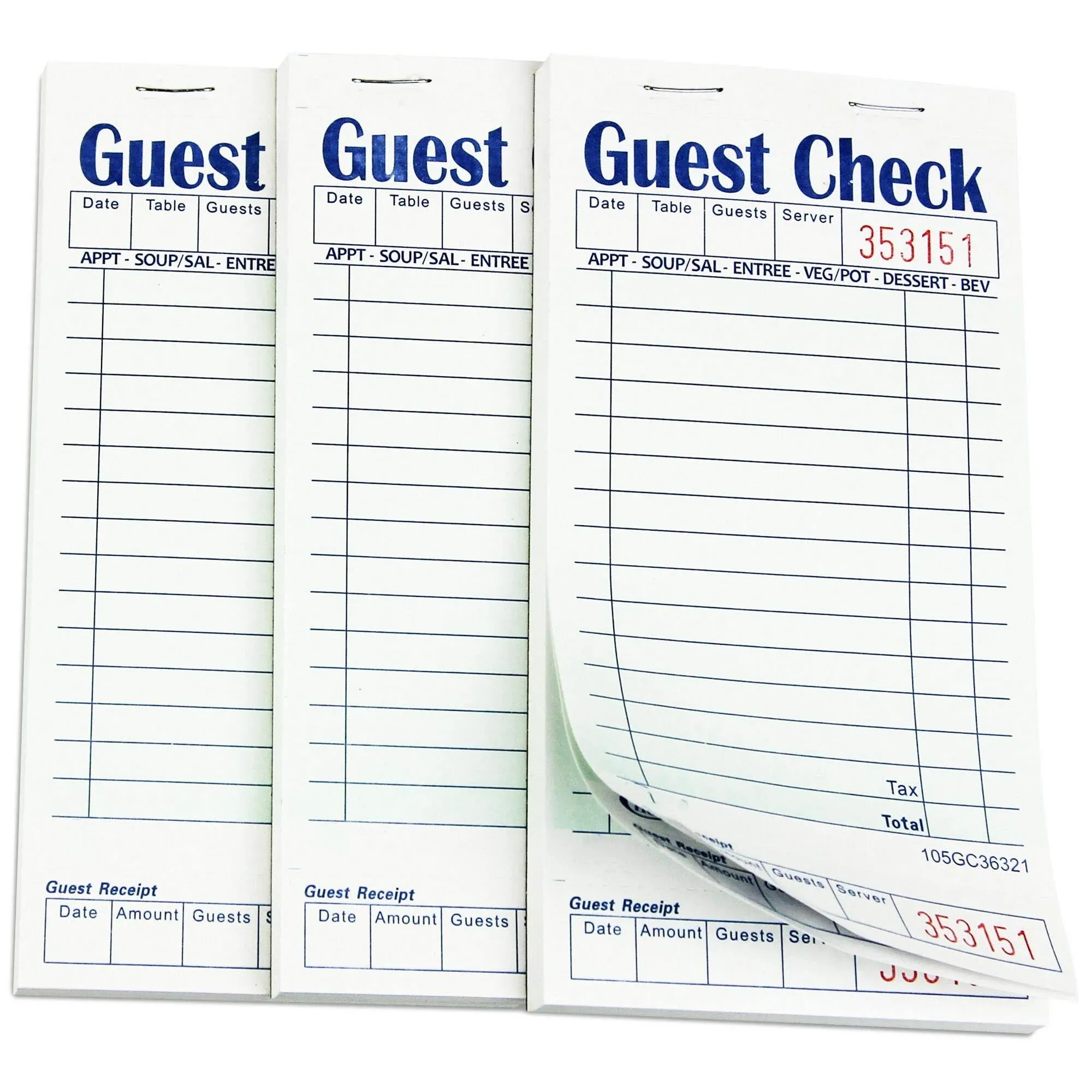 FMP Brands Guest Check Books for Servers, Server Note Pads Paper, Total 2500 Sheets (50 Pads), Light Green with Guest Receipt, Guest Check Pads, Restaurant Order Pads, Waitress Notepads