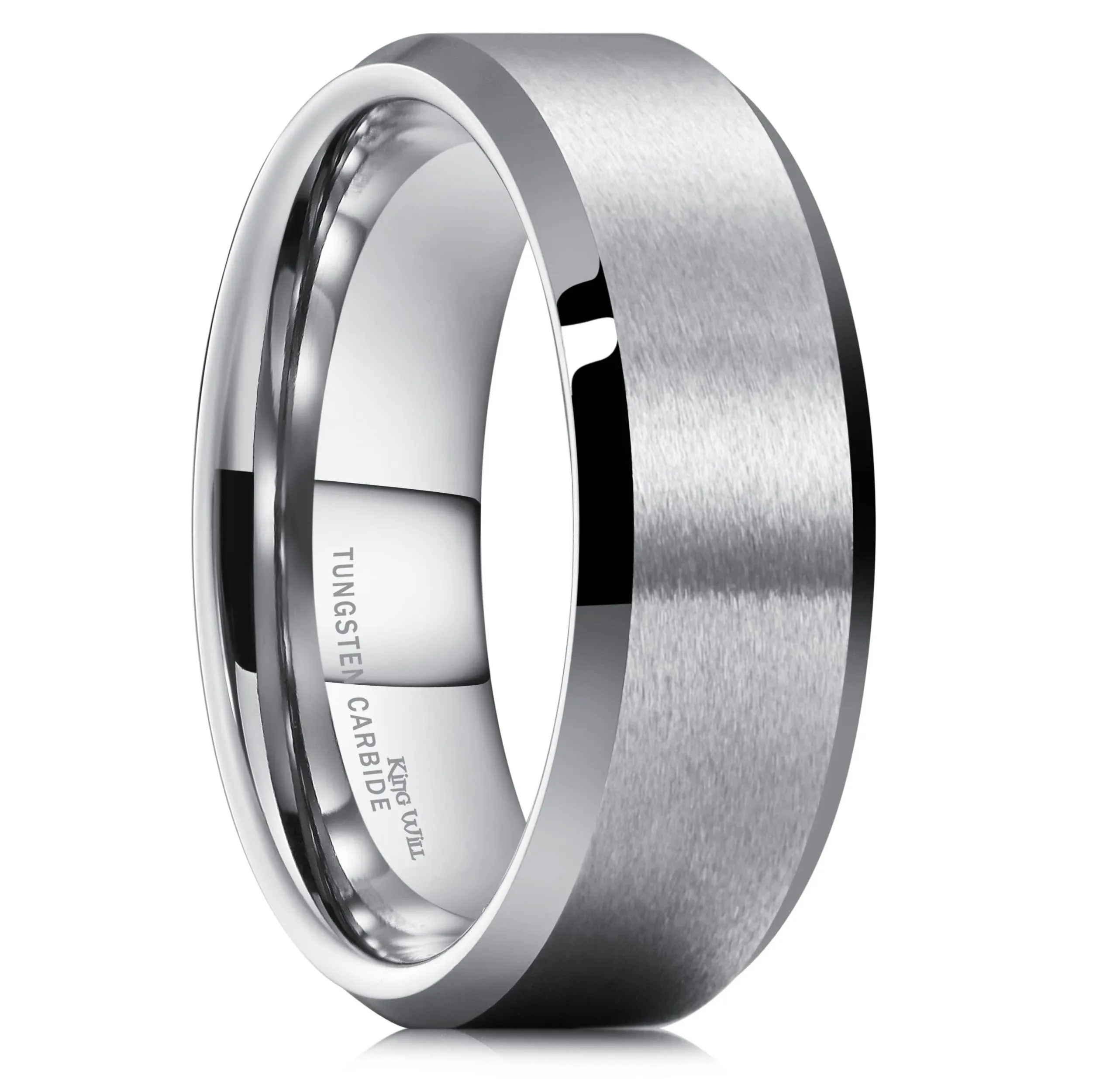 King Will Basic 6mm 7mm 8mm 9mm 10mm Men Wedding Black/Silver Tungsten Ring Matte Finish Beveled Polished Edge Comfort Fit