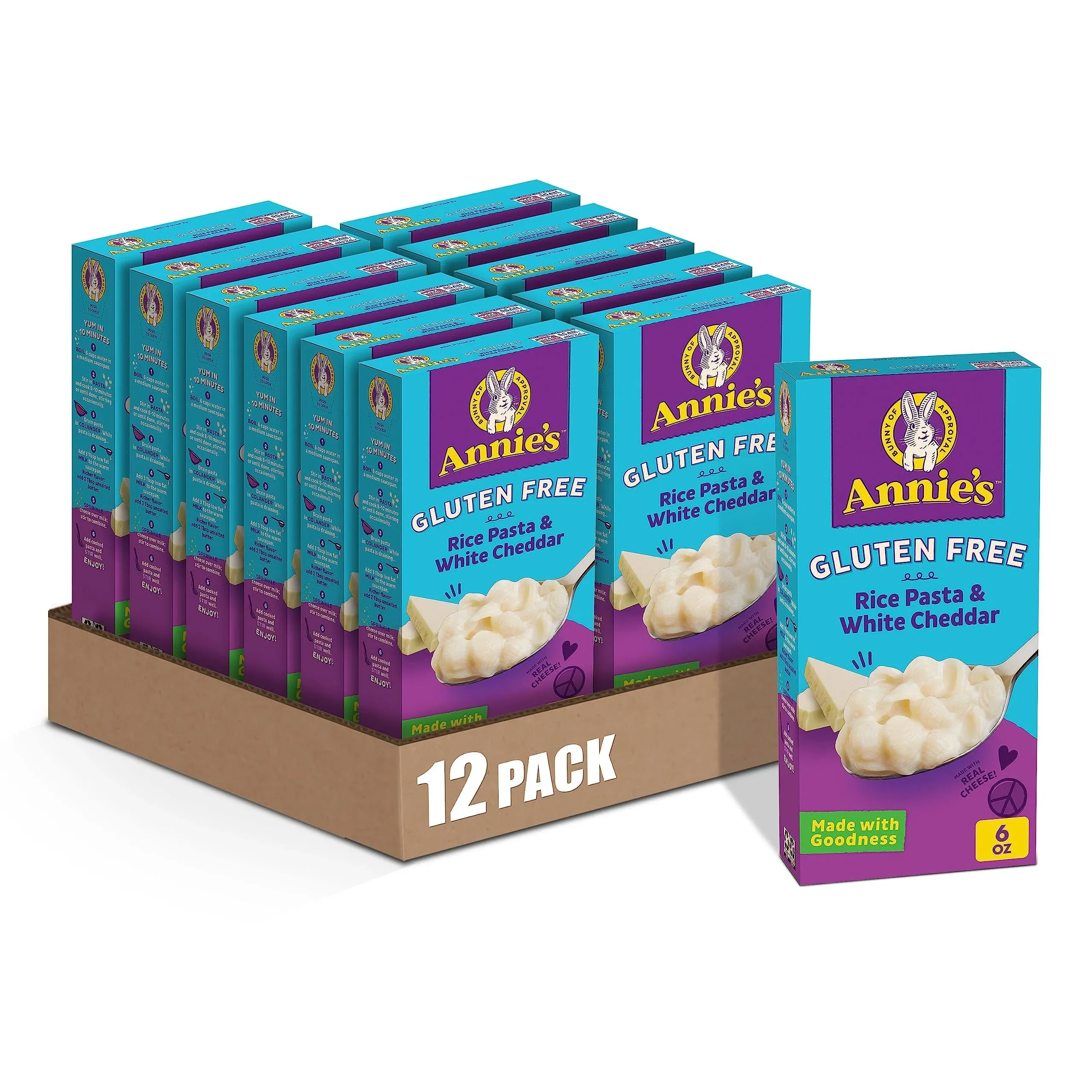 Annie’s White Cheddar Shells Gluten Free Mac and Cheese Dinner with Rice Pasta, Kids Macaroni and Cheese Dinner, 6 OZ (Pack of 12)