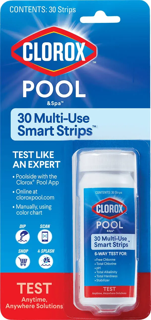 1 Pkg of 30 Clorox POOL &amp; SPA Multi-Use Smart TEST STRIPS Chlorine pH Alkalinity