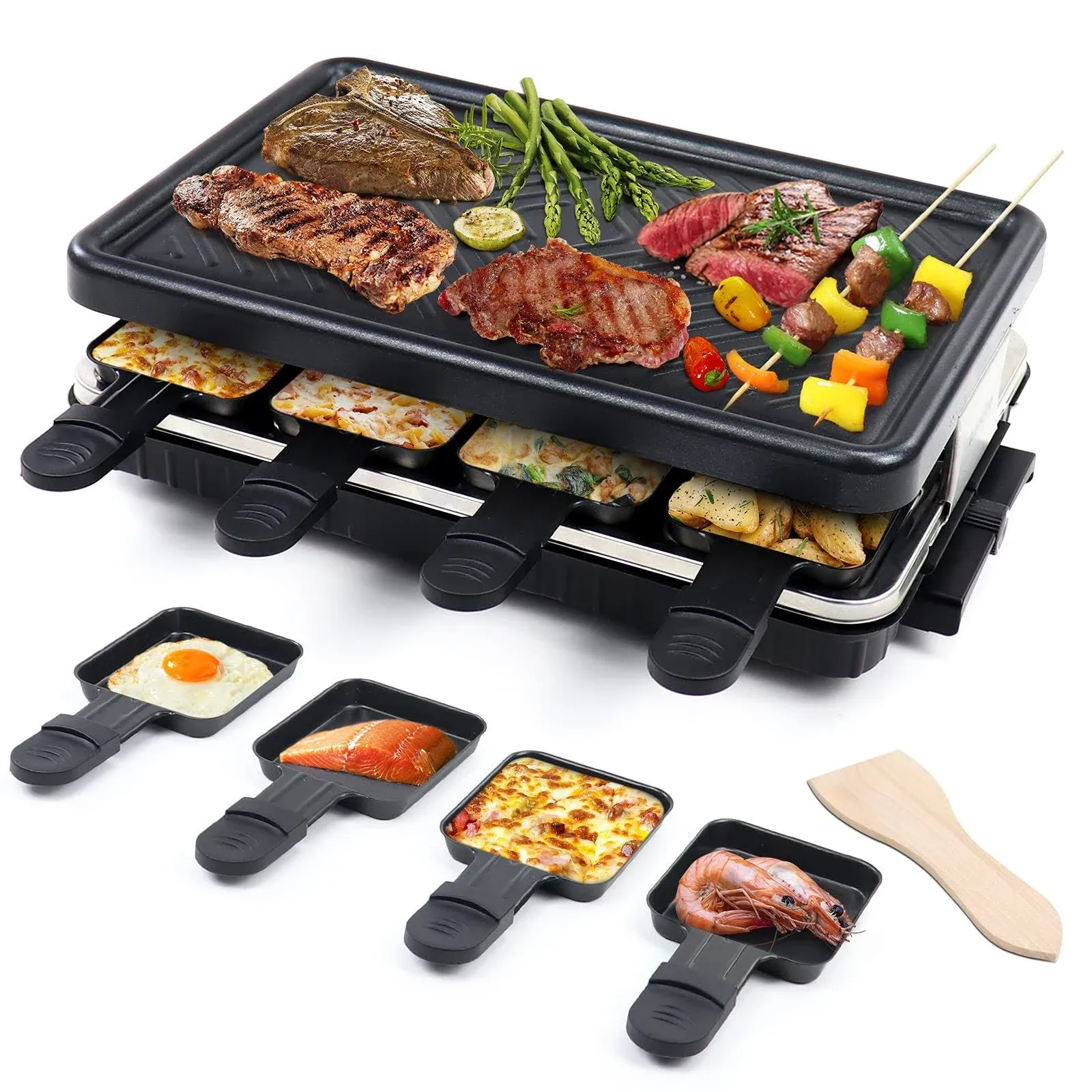 1300W Raclette Table Grill, Korean BBQ Grill Electric Indoor Cheese Raclette