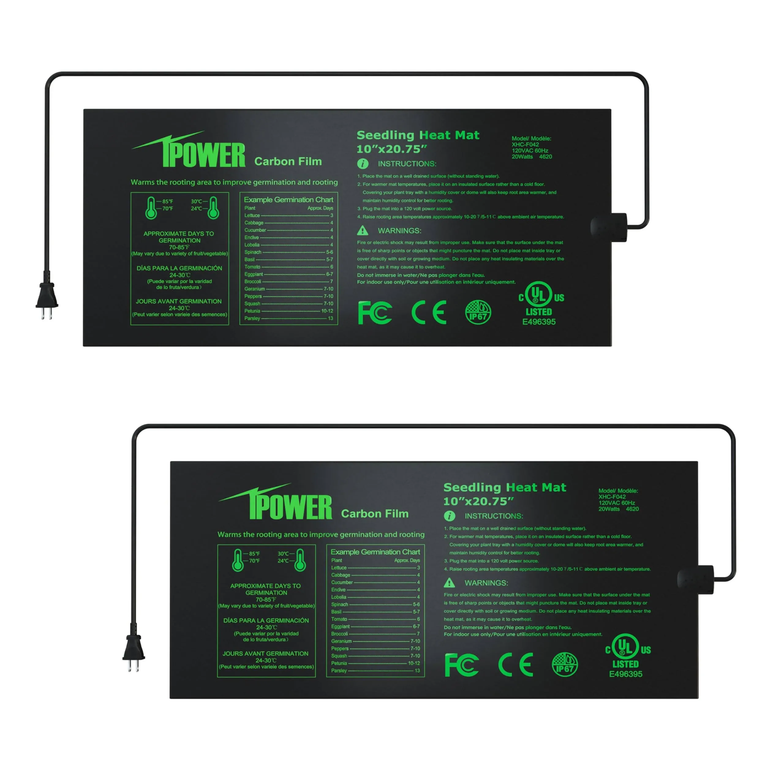 iPower GLHTMTPROSX2 10" x 20.75" Seedling Heat Mat 2-Pack Upgraded Carbon Film ...