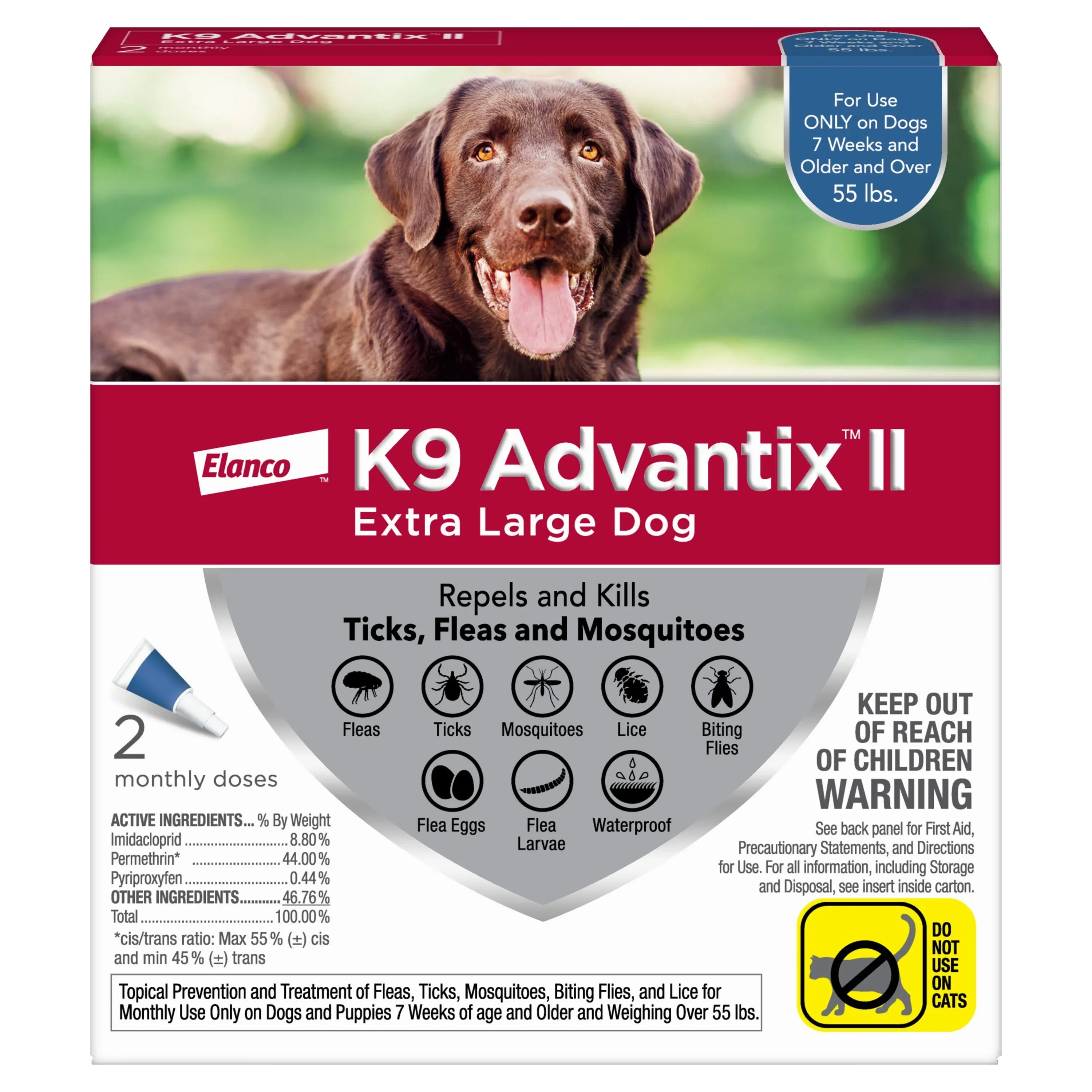 K9 Advantix II Flea & Tick Treatment for Extra Large Dogs Over 55-lbs, 2-Pack