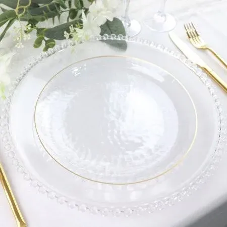 Balsacircle 10 Clear Round Hammered Disposable Salad Dinner Plastic Plates