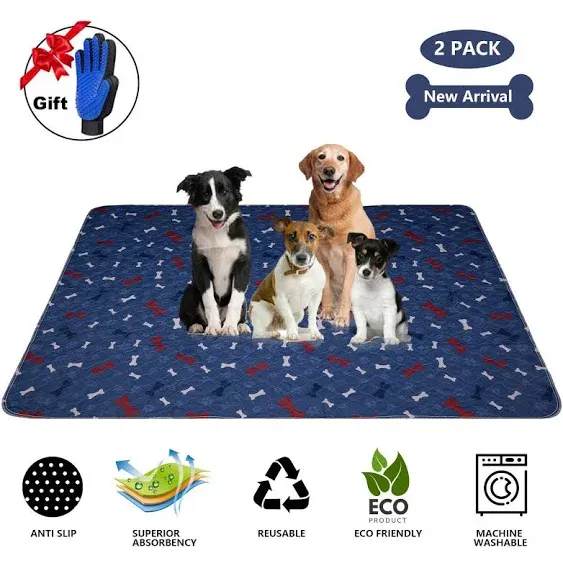 Washable Pee Pads for Dogs + Pet Grooming Gloves - Waterproof & Non-Slip Fast Absorbing Puppy Potty Training Pads,Reusable Whelping Pads, Pee Pad for Guinea Pig Cage,Dog Playpen Mat