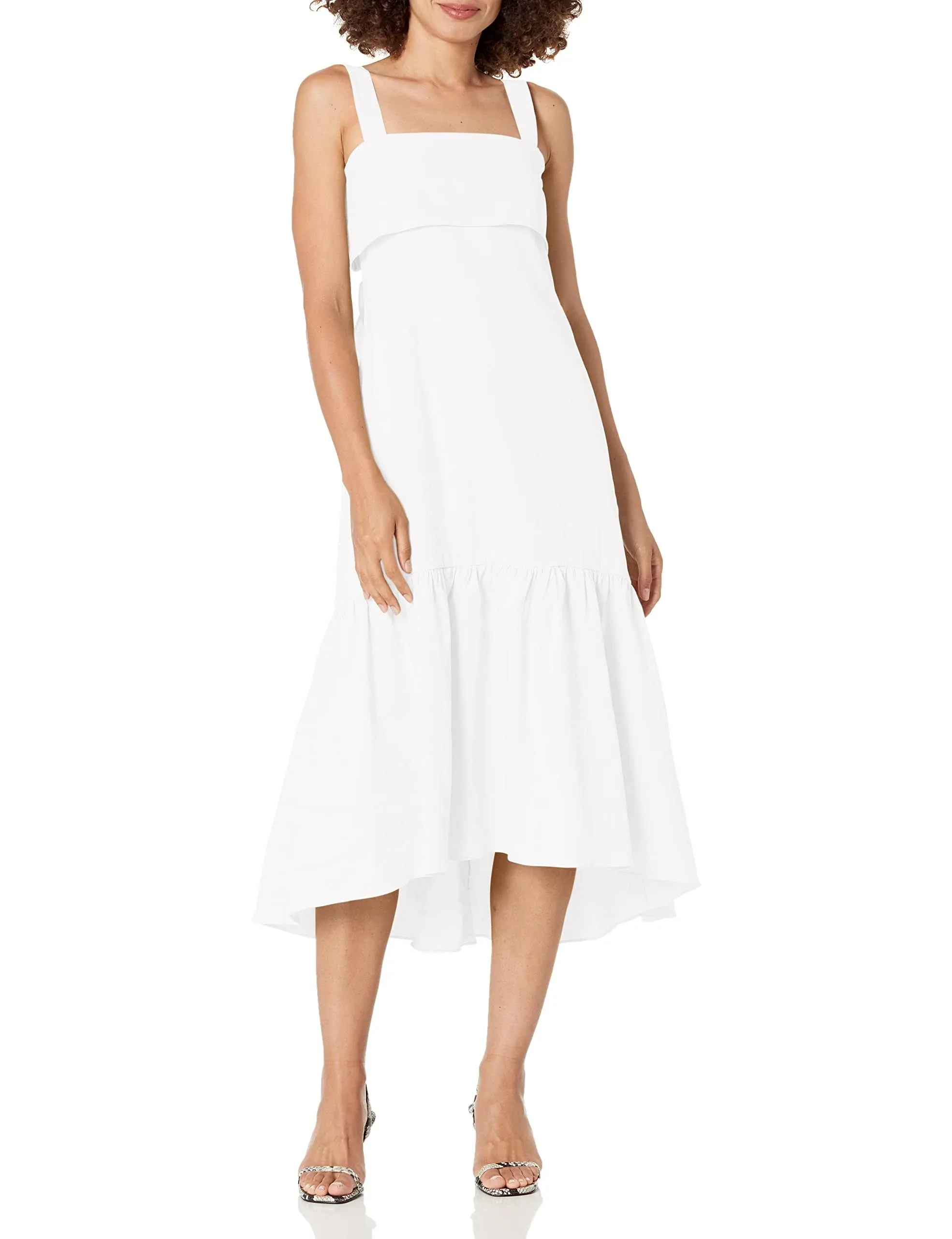 Theory Women's Tie-Back Midi Dress in White Size Large | Linen