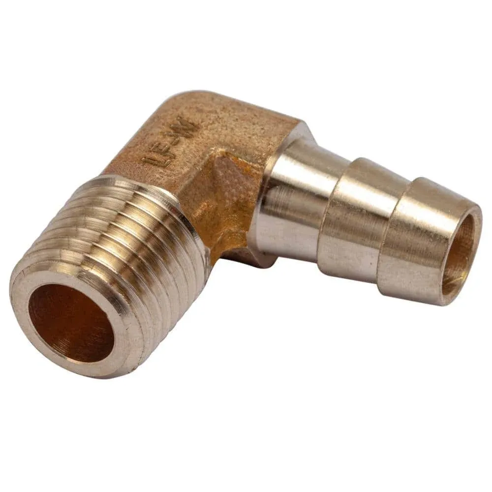 LTWFITTING Lead Free 90 Deg Elbow Brass Barb Fitting 3/8" Hose Barb x 1/4" Male NPT Thread Fuel Boat Water (Pack of 25)