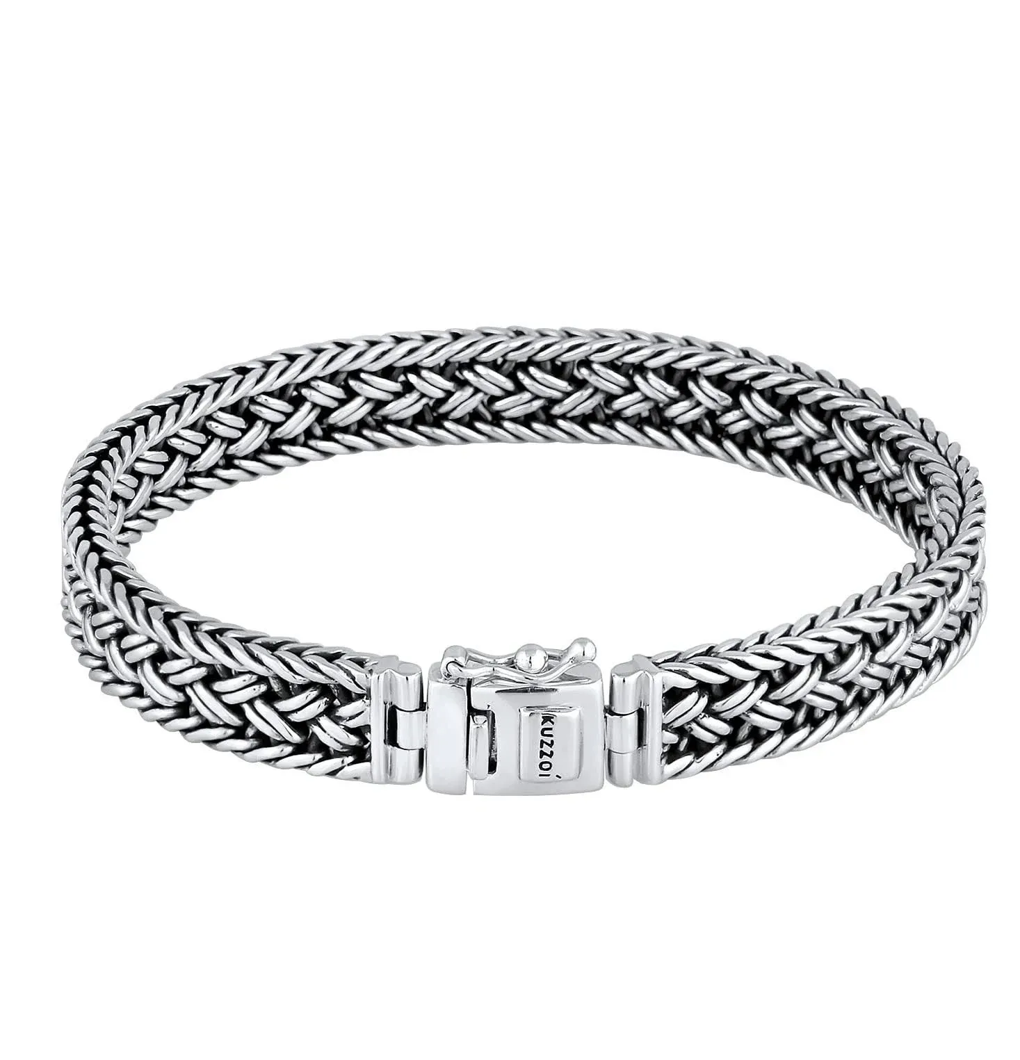 Kuzzoi 0.39 inch Men 925 Sterling Silver Twisted Curb Bracelet 6.69-8.27 inch ...