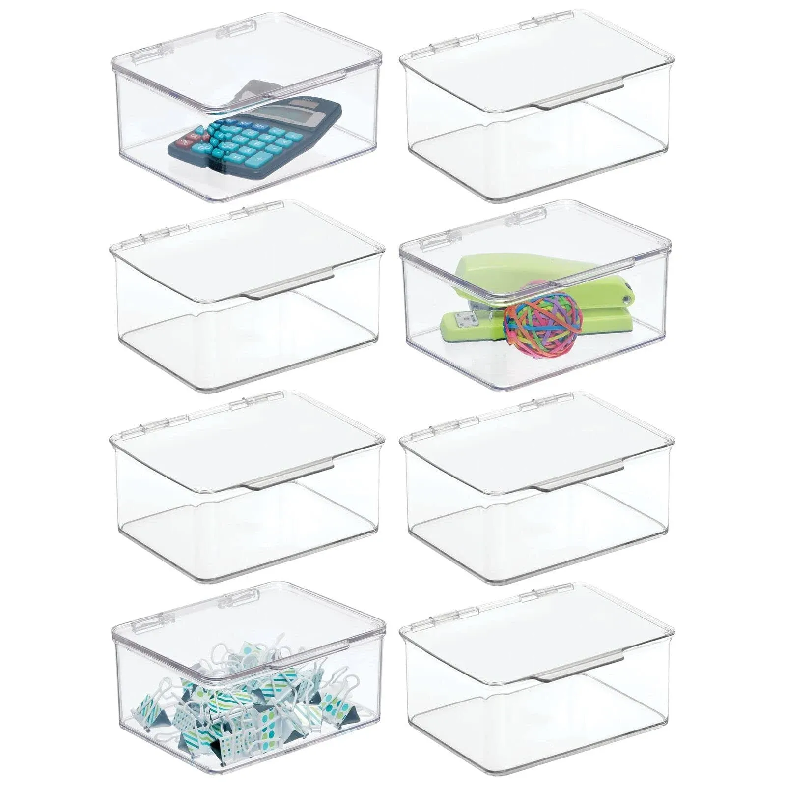 mDesign Small Mini Plastic Stackable Home, Office Supplies Storage Organizer Box ...