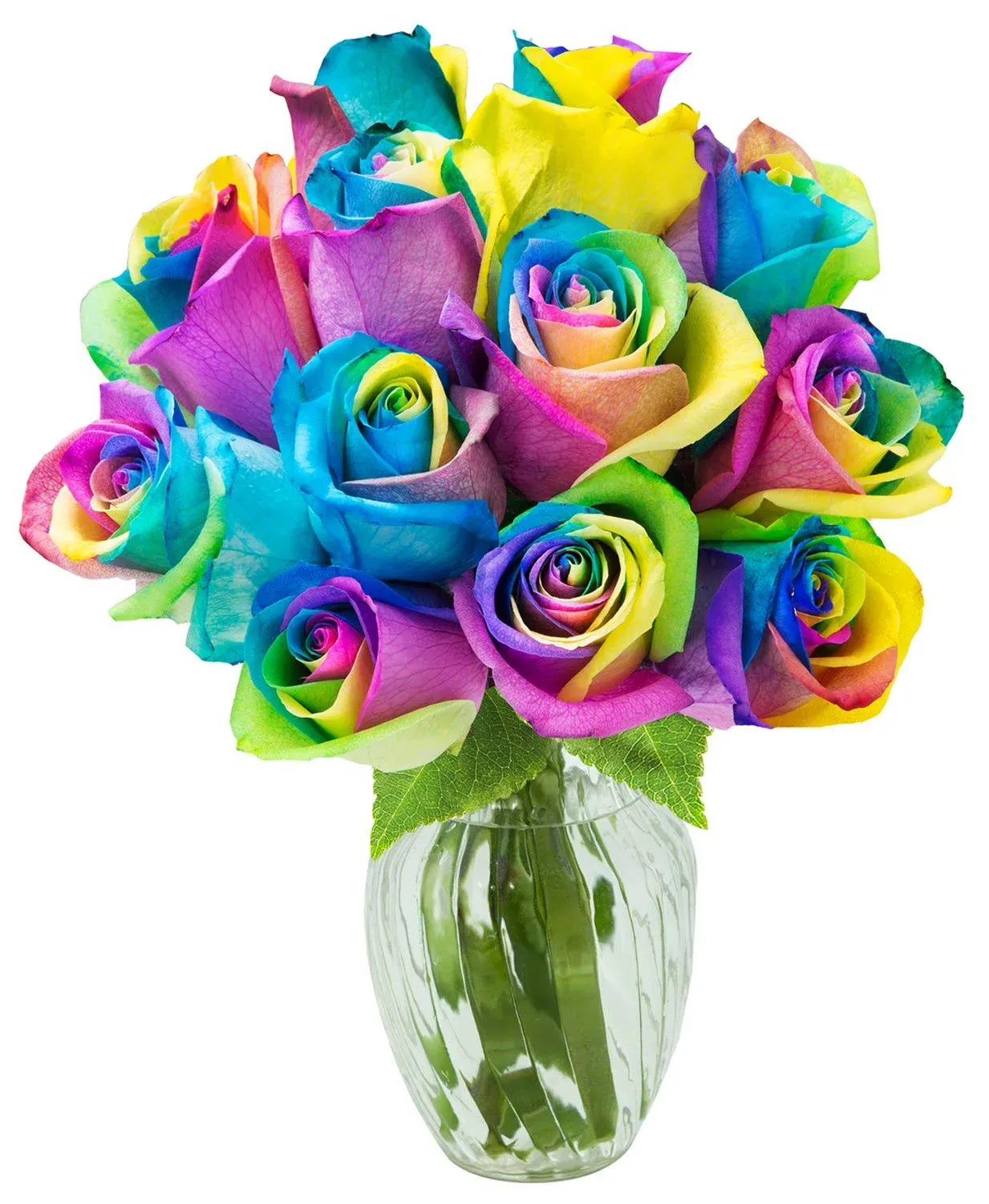 Kabloom Fall Collection Bouquet of Fresh Rainbow Roses with Vase