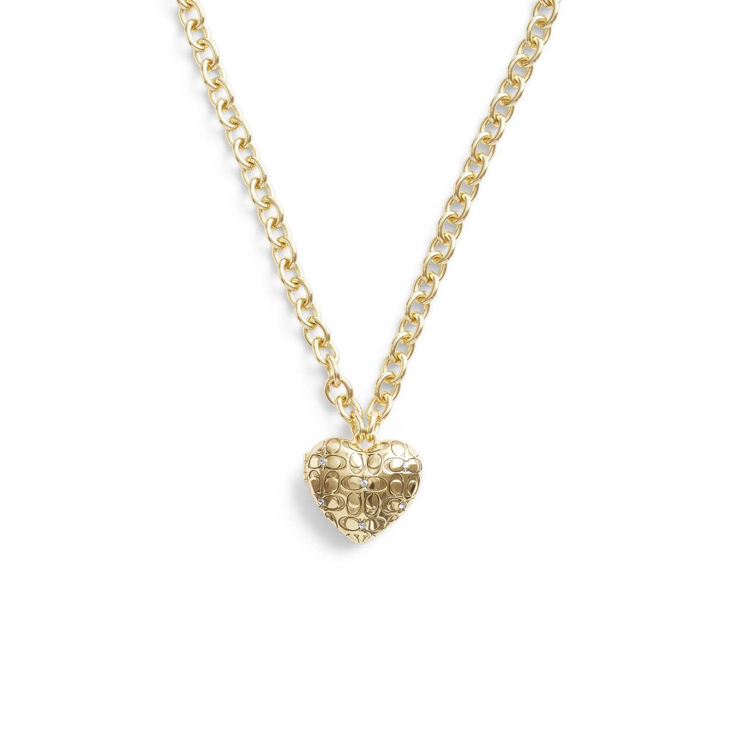 Faux Stone Signature Quilted Heart Locket Necklace