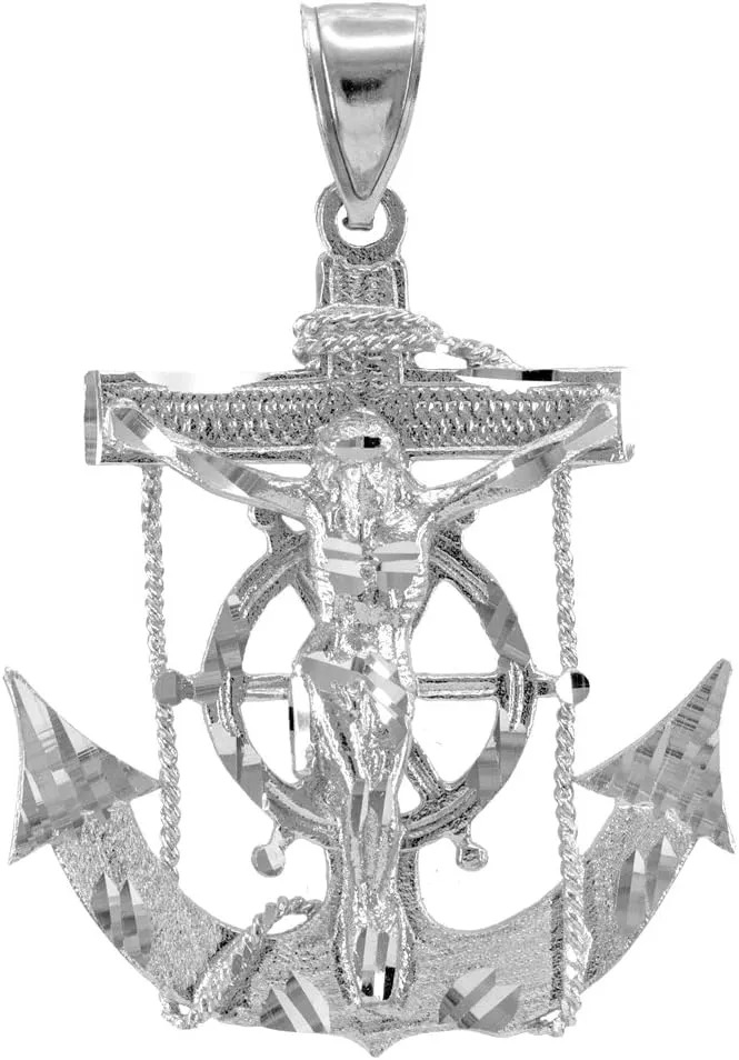 925 Sterling Silver Mariner Crucifix Anchor Cross Pendant