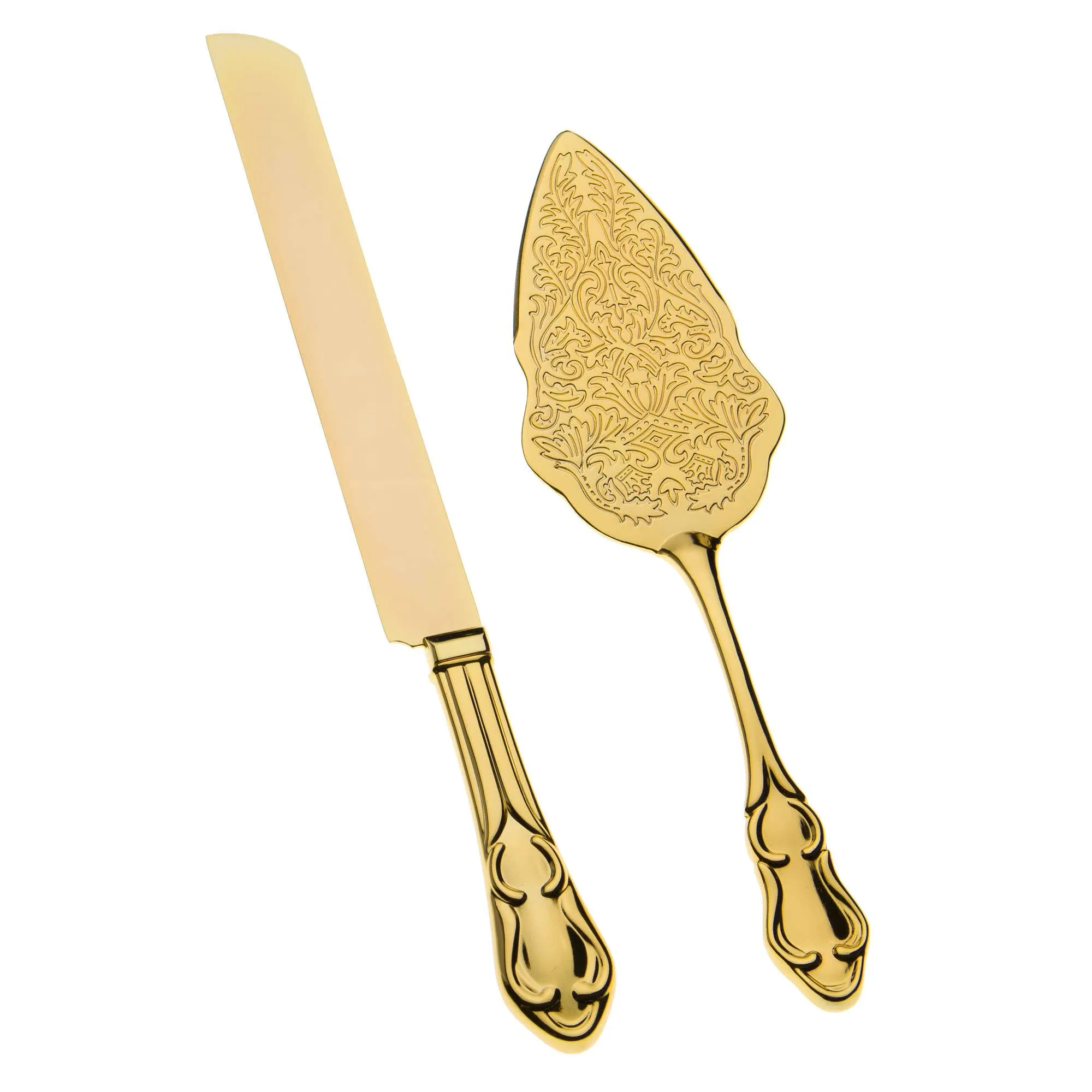 Ella Celebration Gold Wedding Cake Knife & Server Set, Vintage Cake Cutting Utensils, Party Supplies Golden Anniversary Decorations (Elegant Gold)