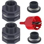 2 PCS Rain Barrel Bulkhead Fitting kit with Plugs and Hole Saw Tool, 1 Inch P...