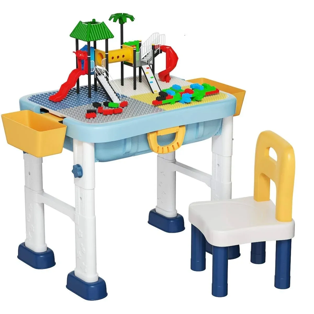 Costway 6 in 1 Kids Activity Table Set with Chair, Toddler Luggage, Building Block Table, and