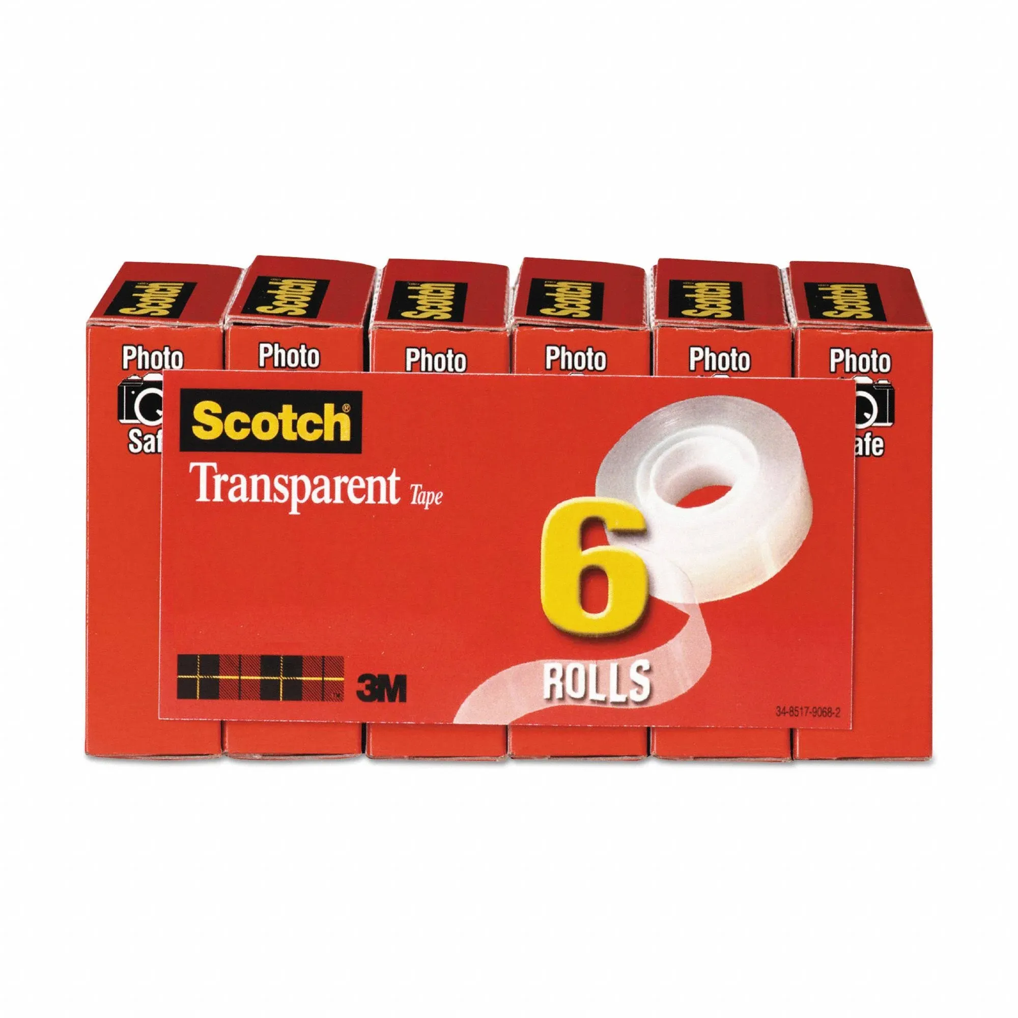 Scotch Transparent Tape 3/4 inch x 1296 inch 1 inch Core Clear 6/Pack