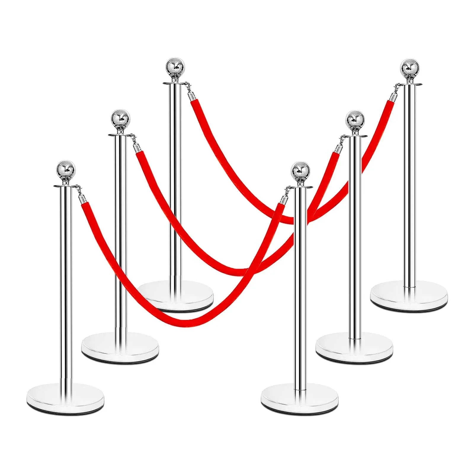 Durable 6pc Red &amp; Silver Stanchion Posts Queue Pole