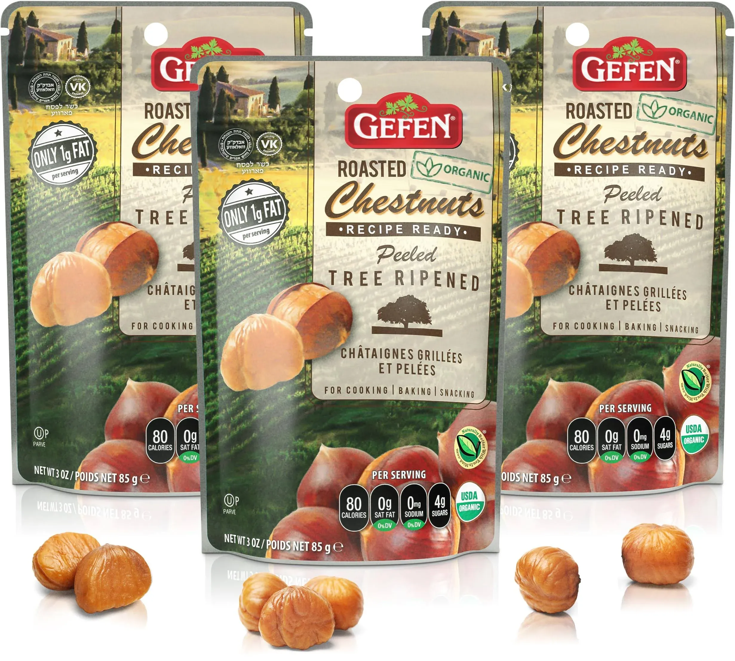 Organic Roasted Chestnuts 3oz (3 Pack) Ready to Eat Great for Cooking &amp; Baking