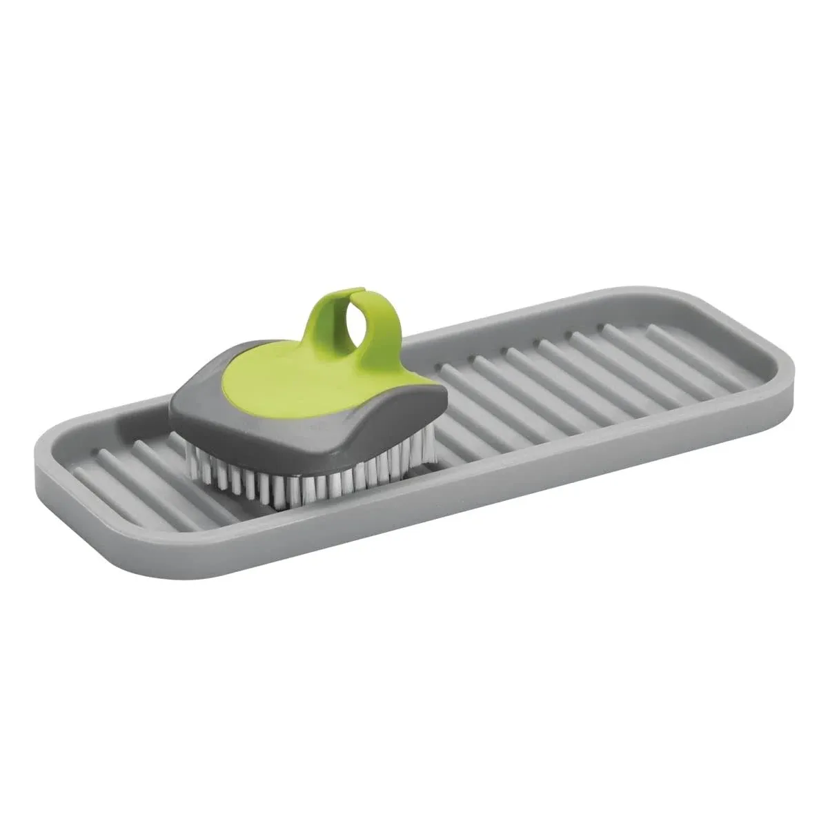 iDesign 63883 Lineo Silicone Kitchen Sink Tray for Sponges, Scrubbers, Soap, Stovetop Spoon Holder, 9" x 3.5" x 0.5", Gray