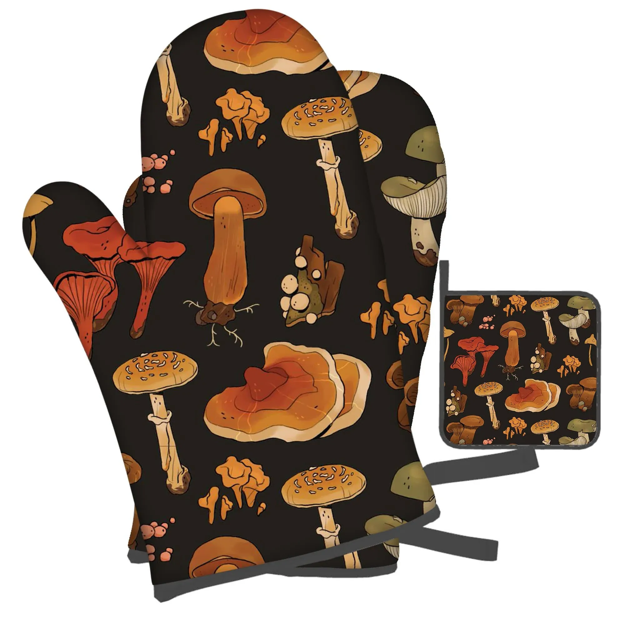 Mushroom Oven Mitts and Pot Holders Sets, Funny Kitchen Heat Resistant of 500...