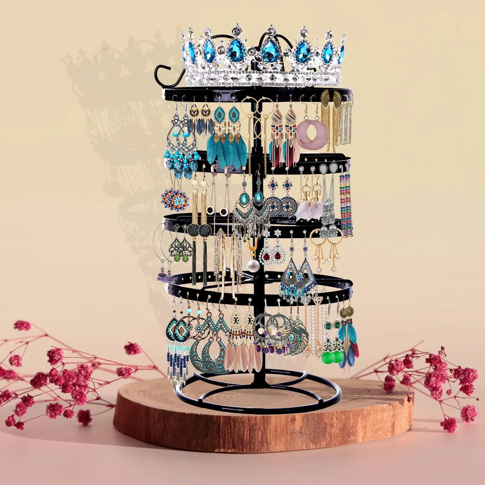 4 Tier Metal Rotating Earring Holder Organizer, Exquisite Jewelry Display Stand ...