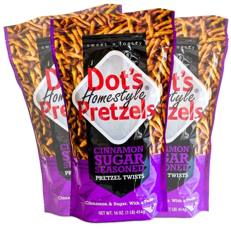 3 Dot&#039;s Cinnamon Sugar Pretzel Twists - Delicious Cinnamon Flavor 16oz Bags