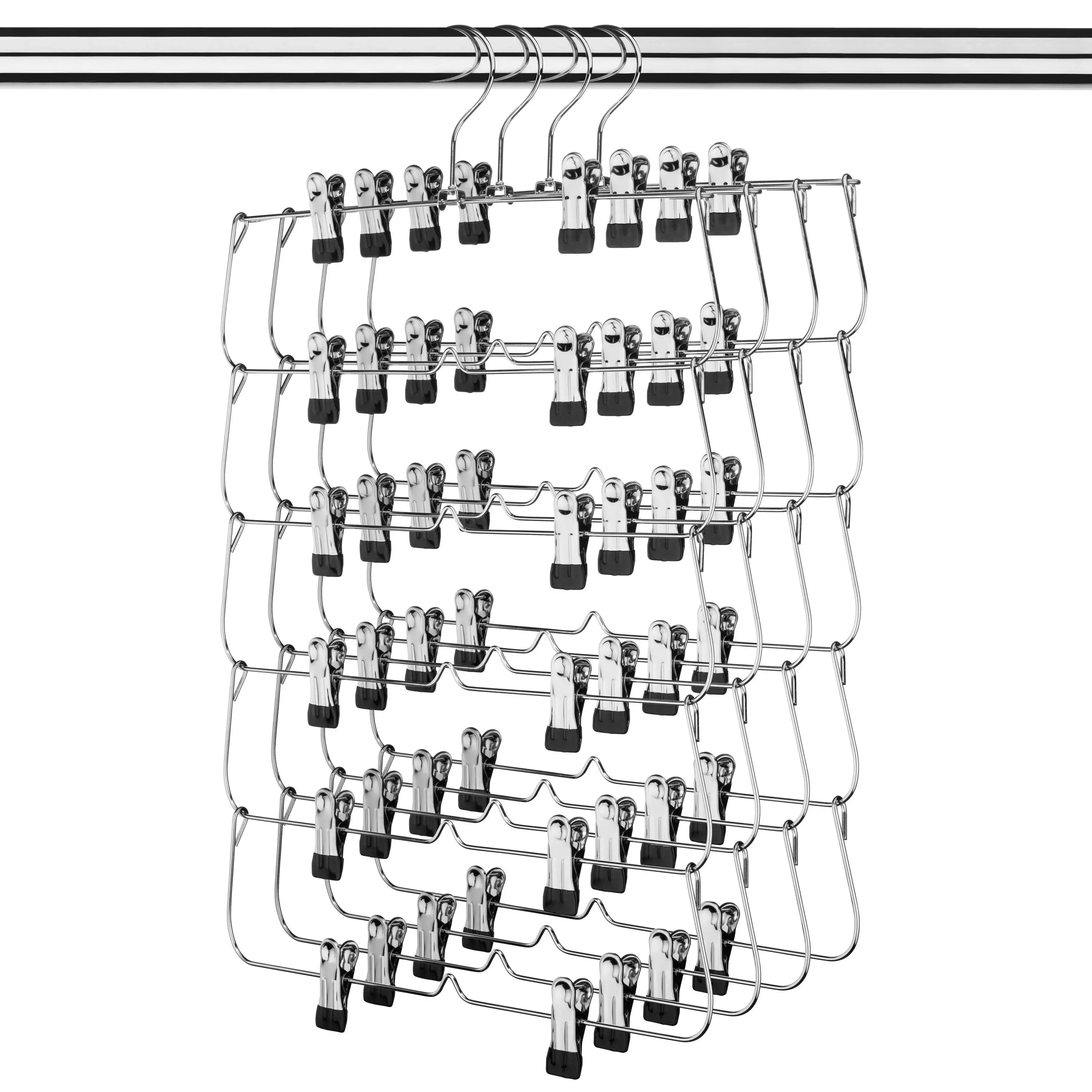 USTECH Chrome Metal 6-Tier Skirt Hanger 4-Pack