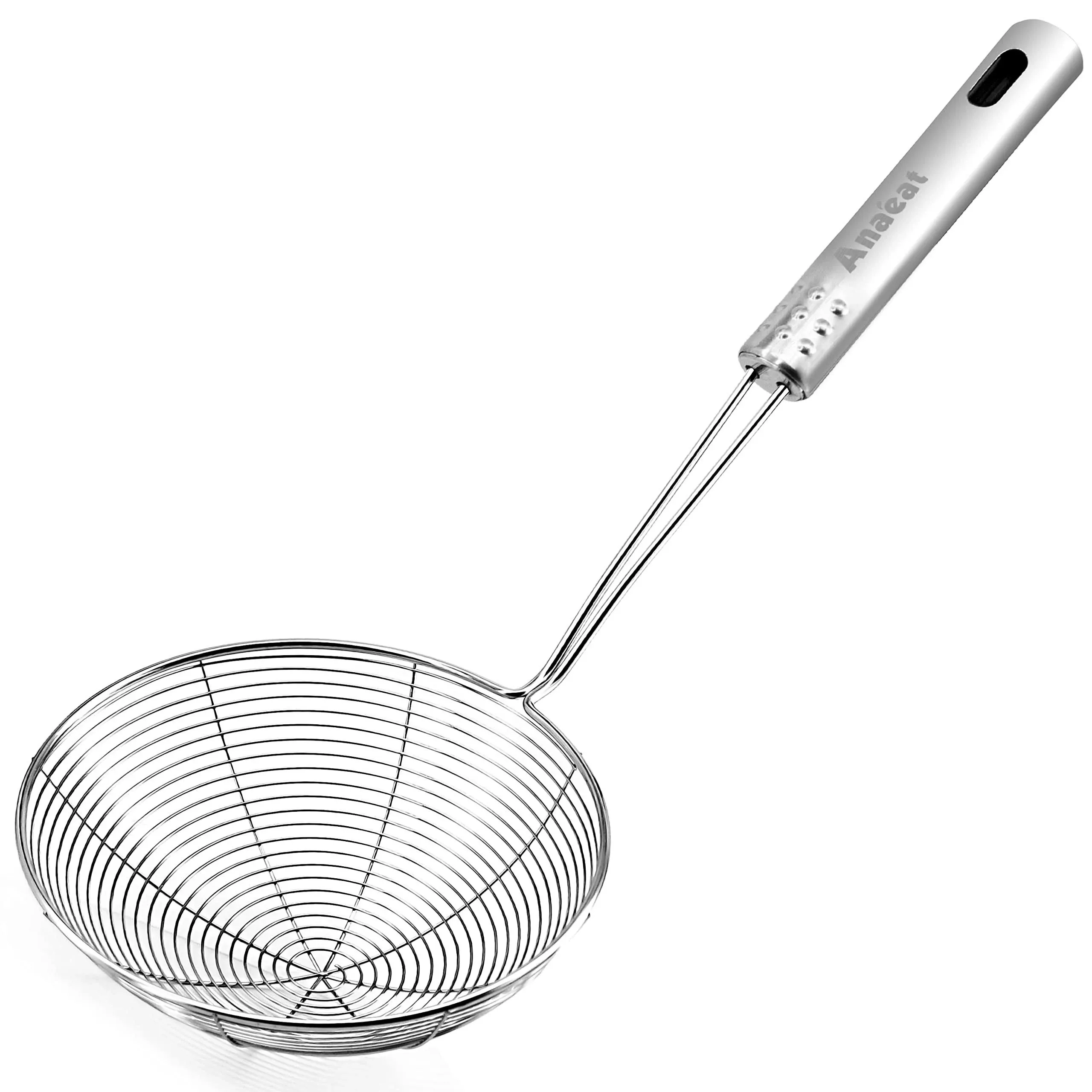 Anaeat 5.3" Stainless Steel Spider Strainer Skimmer, Professional Kitchen Pasta Strainer Spoon with Long Handle - Asian Strainer Ladle Wire Skimmer Spoons for Cooking and Frying