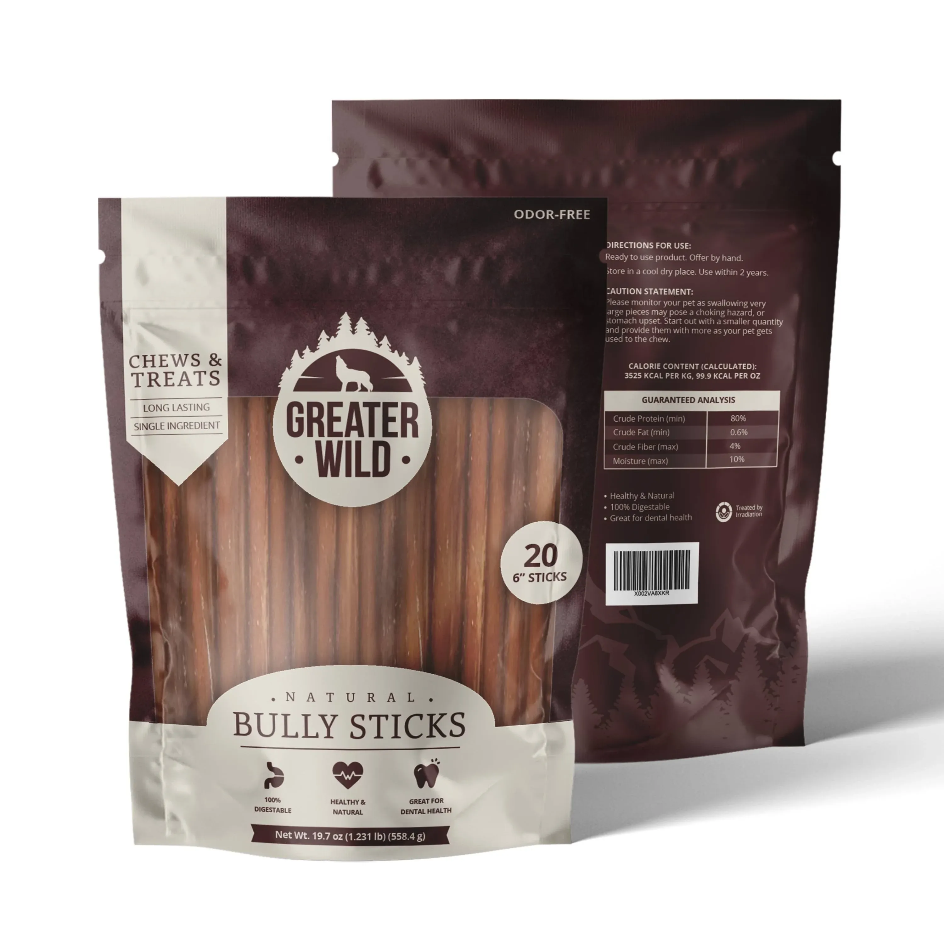 Beef Bully Sticks Dog Treats, 3 6" Sticks - Single Ingredient, All Natural, Long Lasting Dog Chews for Large and Small Dogs - 100% Digestible