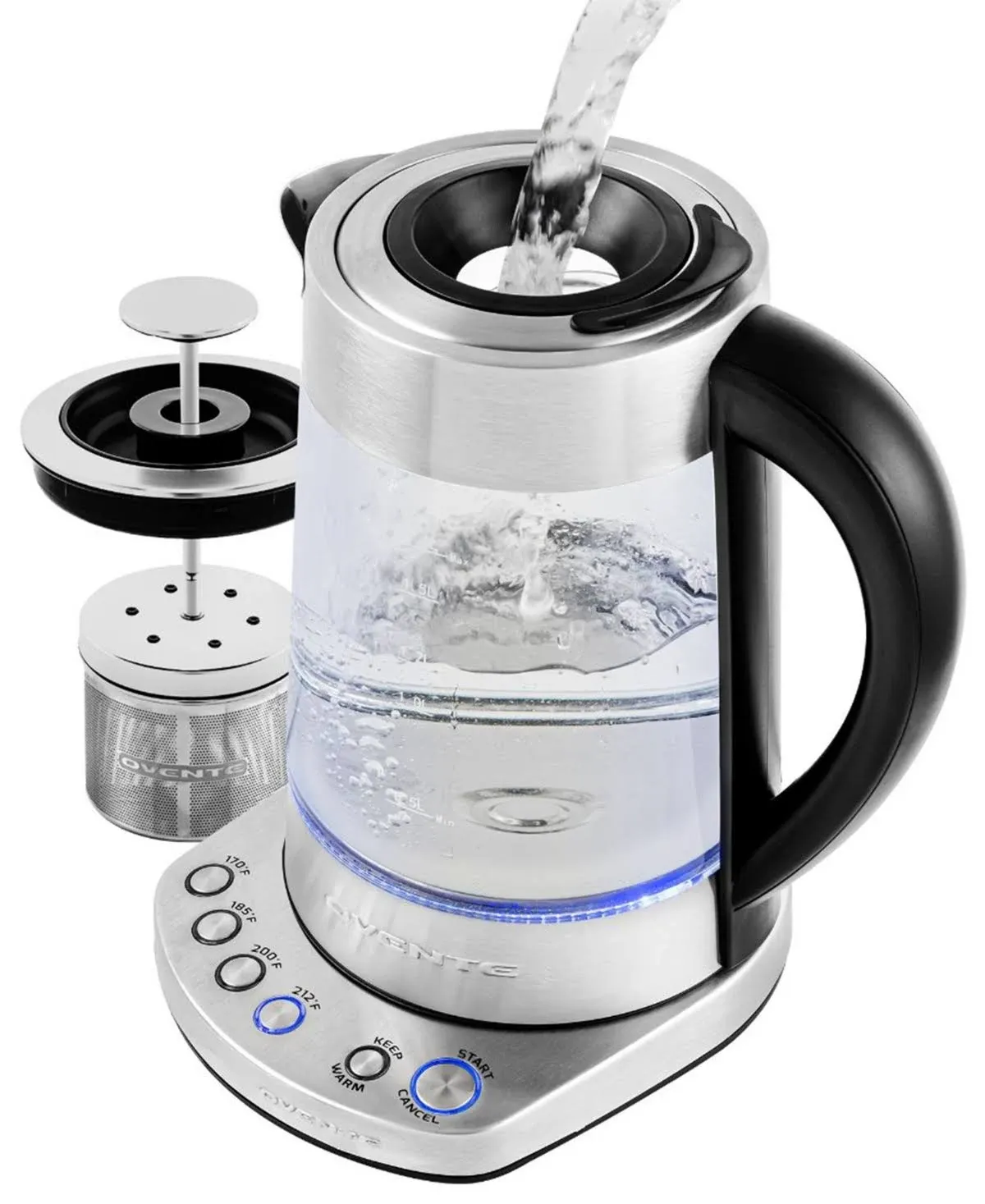 Ovente Electric Glass Kettle 1.7 Liter ProntoFill Technology 4 Variable 1500