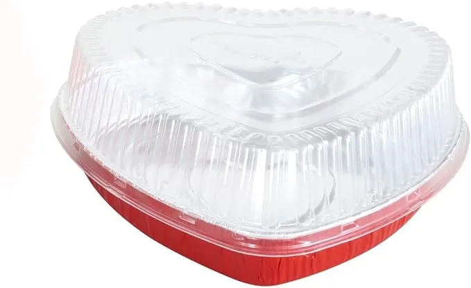 KitchenDance.c<wbr/>om Disposable Red Aluminum Heart Shaped Cake Pan 8&#034; Size w/Lid ...