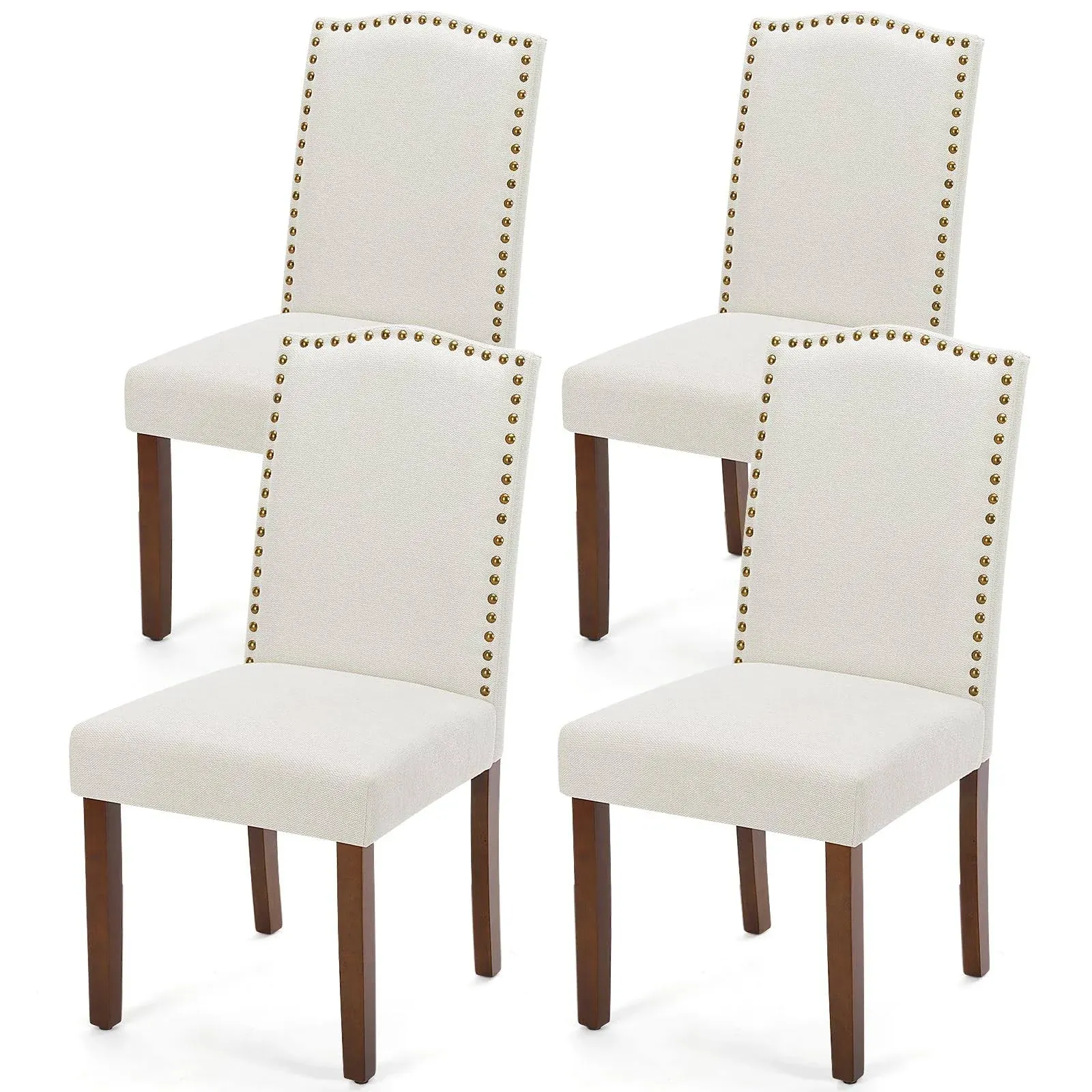 Mcq Upholstered Dining Chairs Set of 4, Modern Upholstered Fabric Dining Room Chair with Nailhead Trim and Wood Legs, Mid-Century Accent Dinner