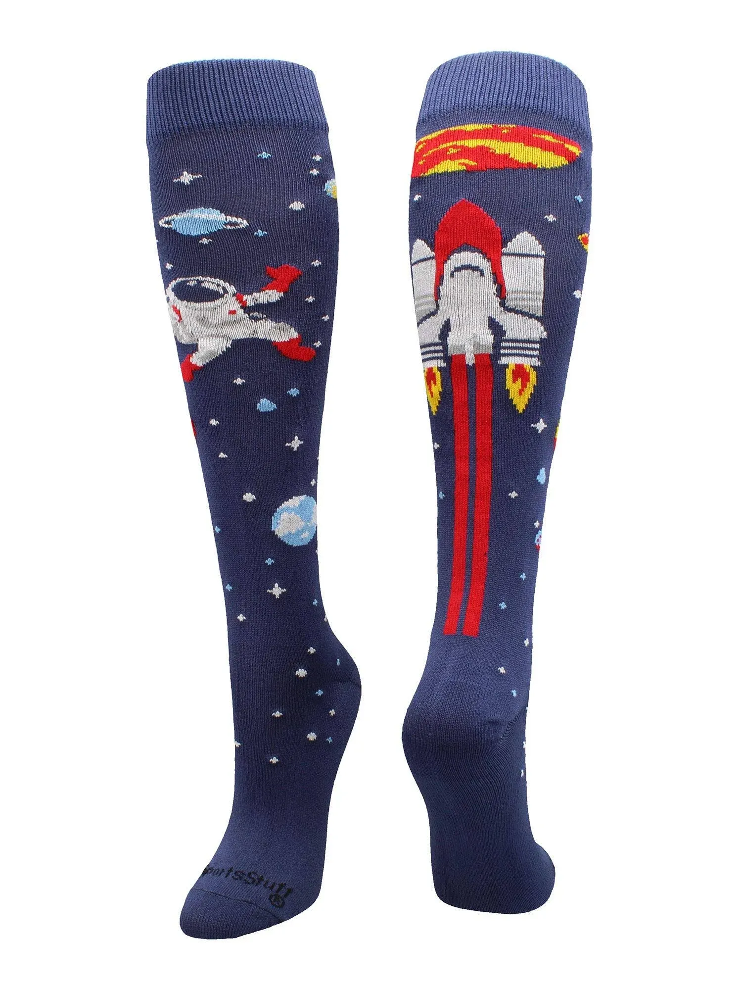 MadSportsStuff Astronaut in Space Socks for Soccer for Boys Girls Kids Youth Athletic Over the Calf Length Gift