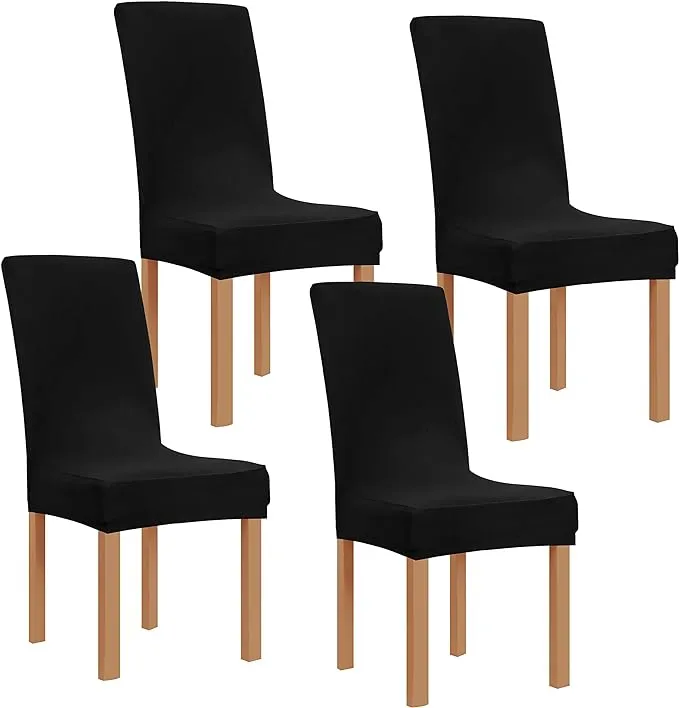 Obstal Black Stretch Spandex Dining Room Chair Covers - Set of 4 Universal Chair