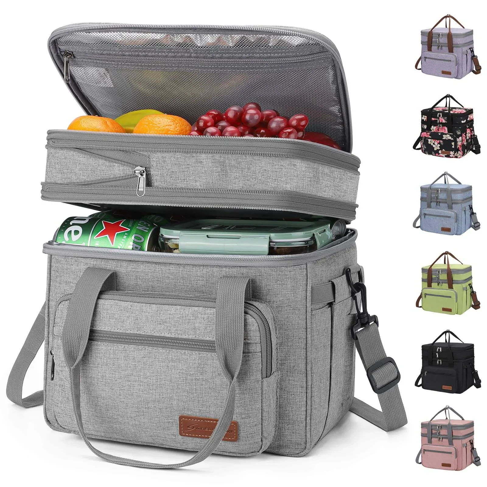 Maelstrom Lunch Bag Women,23L Insulated Lunch Box for Men Women,Expandable Double Deck Lunch Cooler Bag,Lightweight Leakproof Lunch Tote Bag with Side