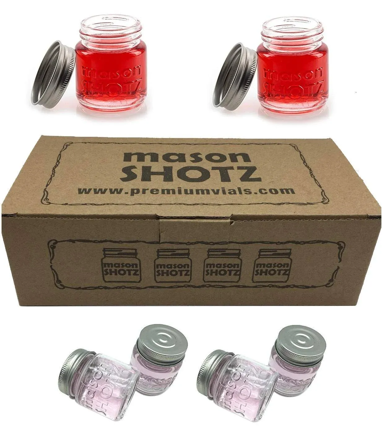 Premium Vials Mason Jar Shot Glasses with lids Set of 8, Mason Jar 2 Ounce Shot Glasses with Leak Proof Lids