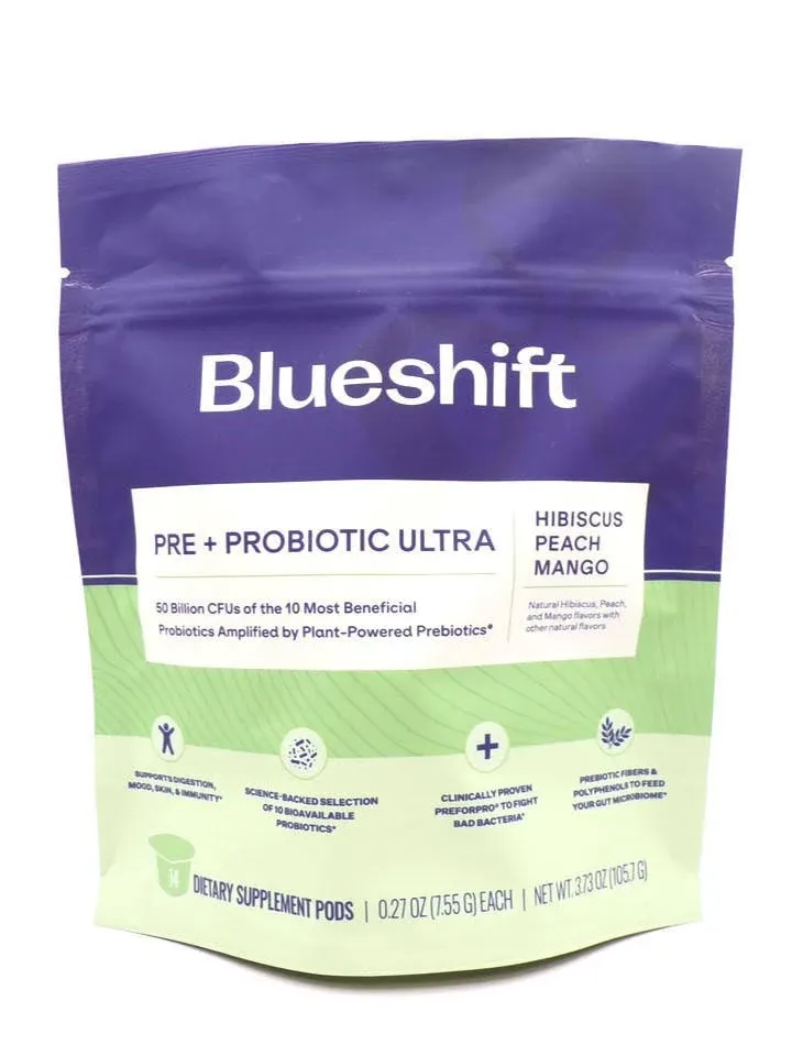 Blueshift Nutrition Pre + Probiotic Ultra, 14ct. Hibiscus Peach Mango