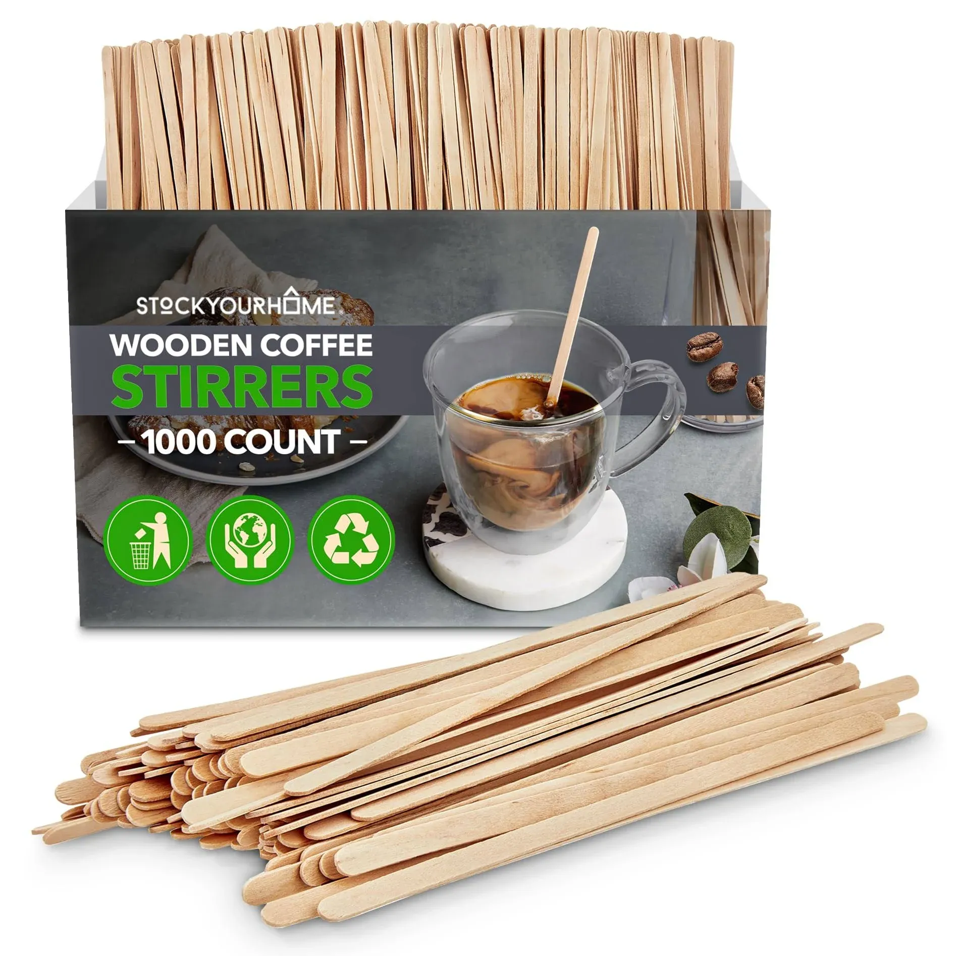 1000 Count Wooden Coffee Stir Sticks, Bulk Wood Stirrers for Coffee and Tea, Dis