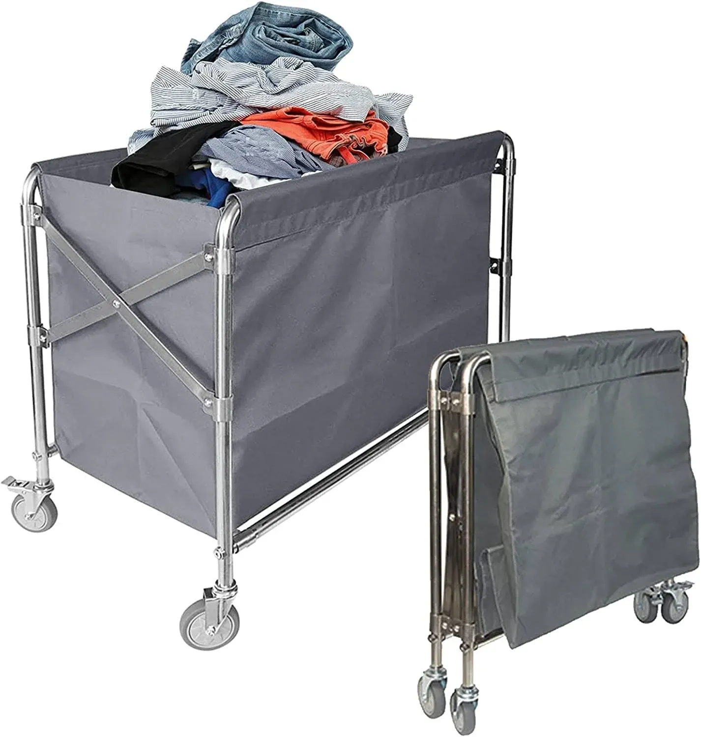 MYOYAY Laundry Sorter Cart with Wheels Collapsible Laundry Hamper Basket Trolley ...