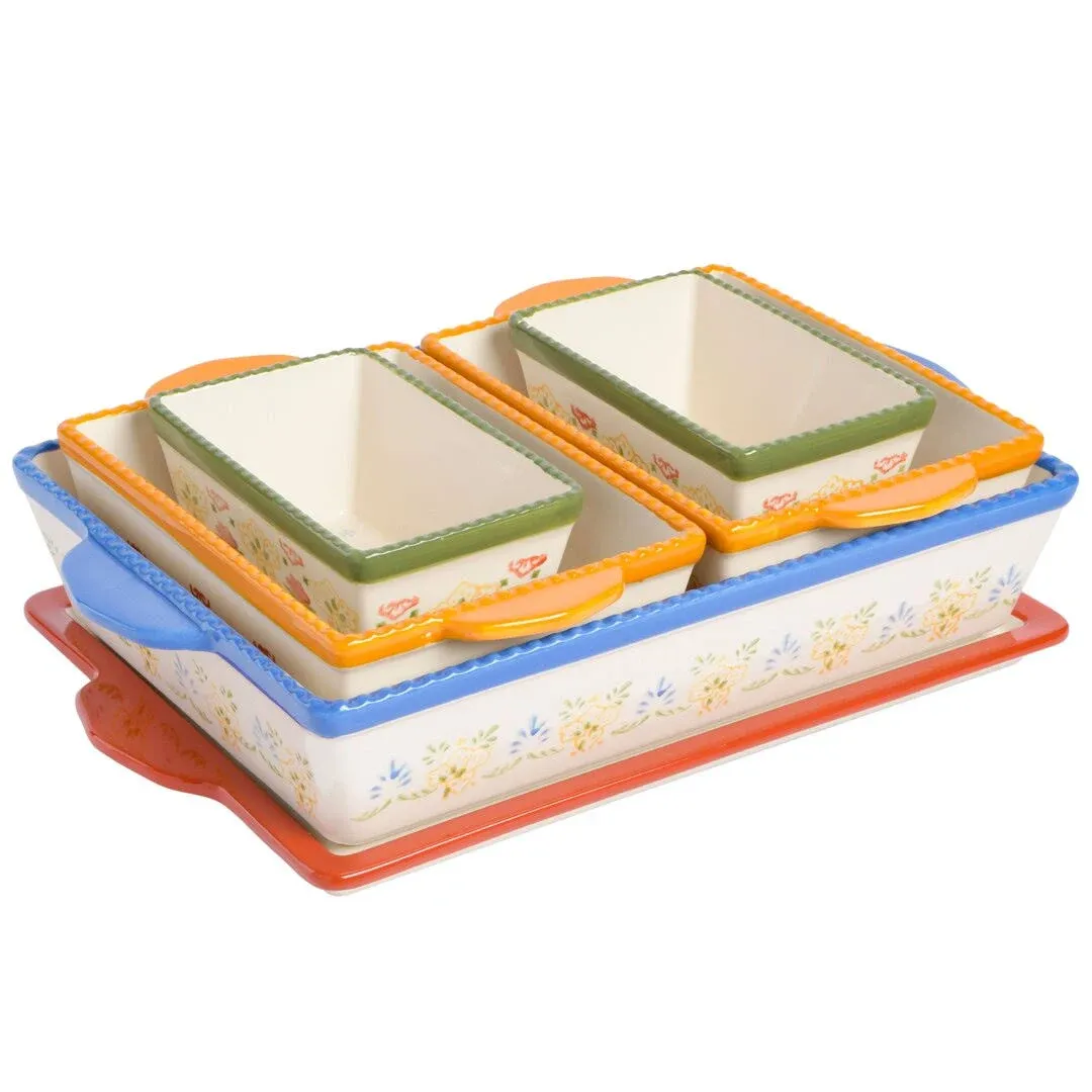 Hand Painted Tierra Mix and Match Bakeware Set, 6-Piece Bakeware Set (3.9qt/2...