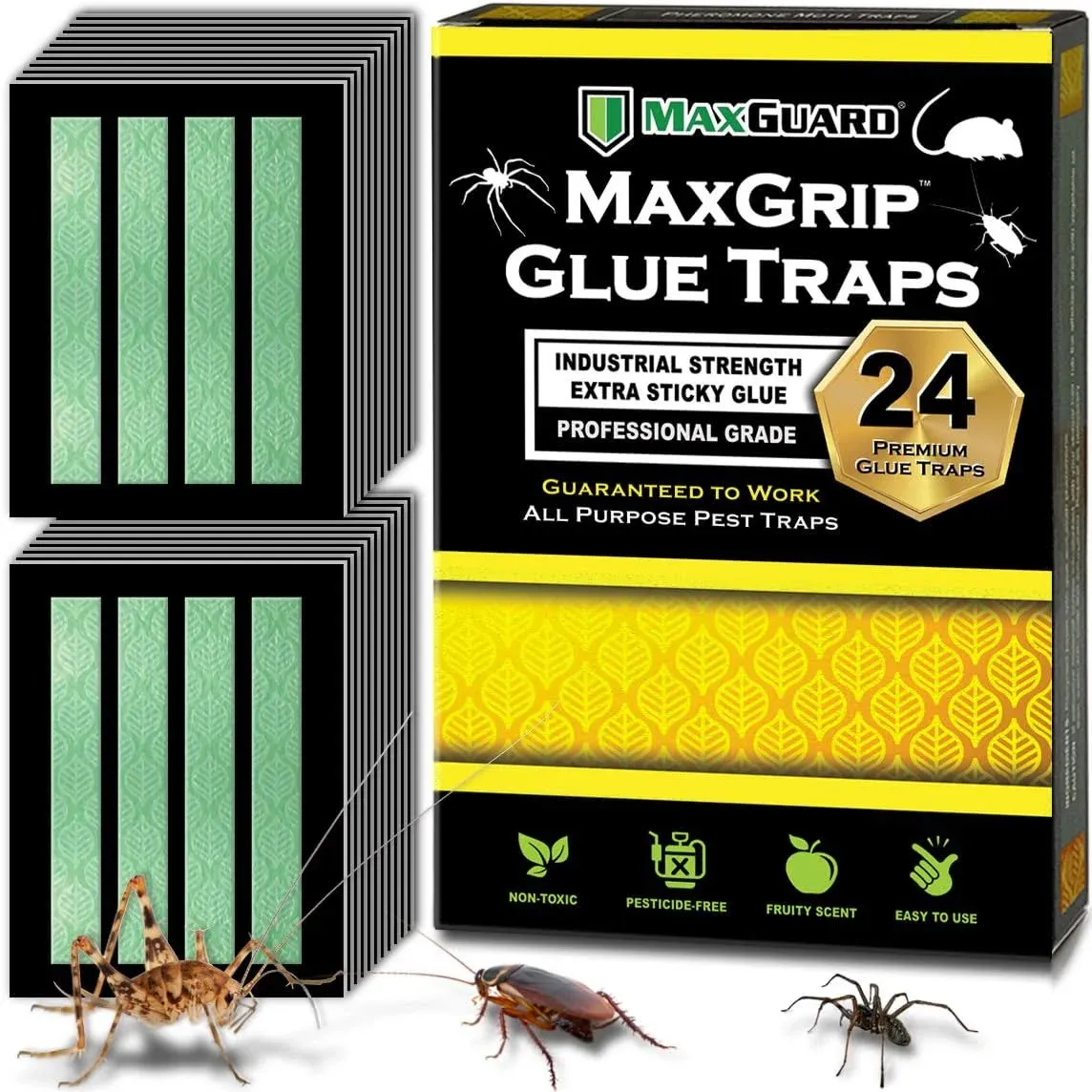 MaxGuard MaxGrip Glue Traps (24 Traps) Non-Toxic Extra Sticky Glue Board Pre-...