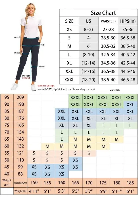 Hiverlay Womens Ankle Pants Pro Golf Pants Quick Dry Slim Lightweight Black XXL