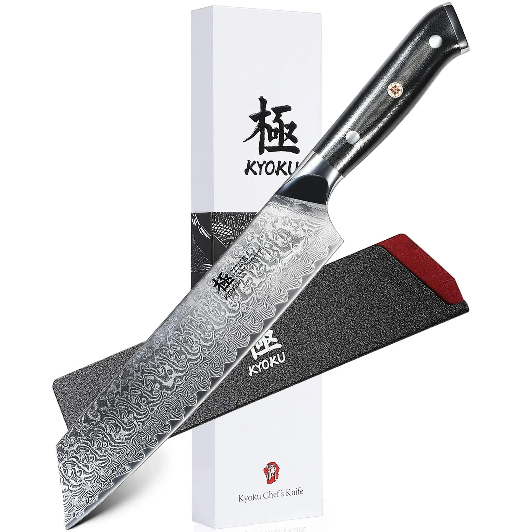 KYOKU Kiritsuke Chef Knife 8.5" - Shogun Series - Japanese VG10 Steel Core Forged Damascus Blade - with Sheath & Case