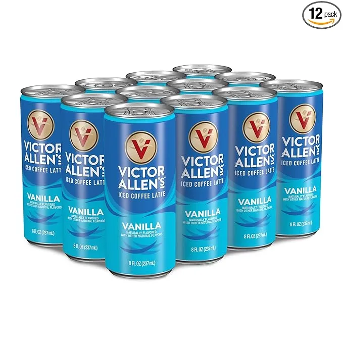 Victor Allen's Coffee Vanilla Iced Canned Coffee Latte, 8oz Cans (12 Pack)