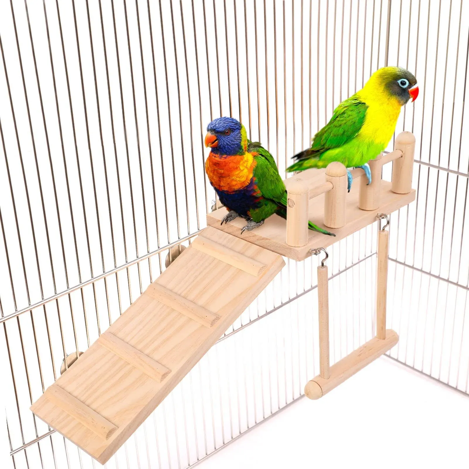 Adnikia Bird Perches Cage Toys Bird Wooden Play Gyms Stands with Climbing Ladder ...