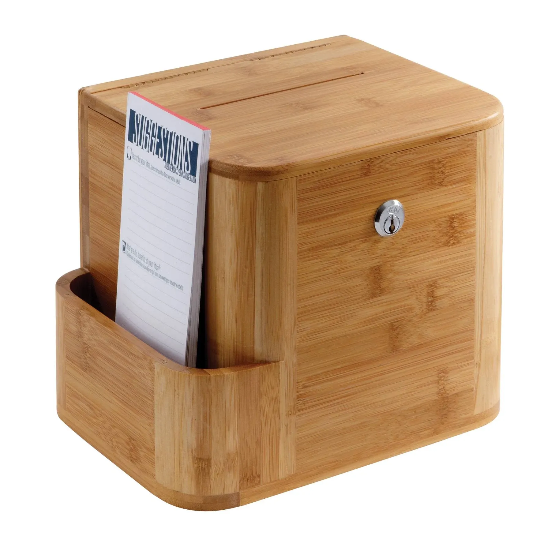 Safco Products 4237NA Wood Suggestion, Charity, Voting Box, Lock and Card Storage Pocket, Freestanding or Wall Mounted, Includes Suggestion Cards